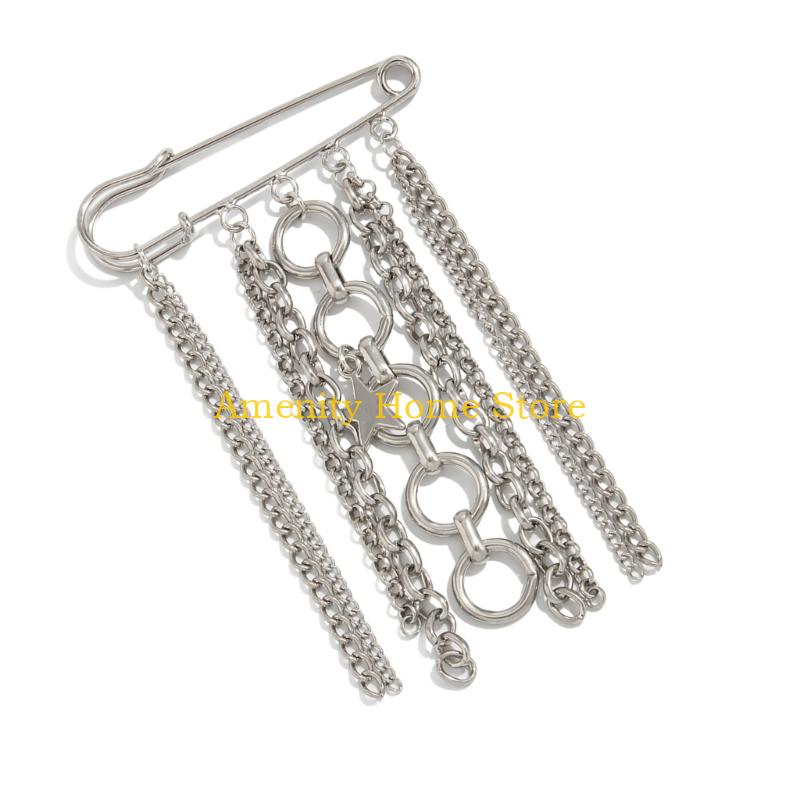 F26C Pants Shortener Pin Alloy Fringe Safety Pin Decorative Brooch For Clothing Jeans