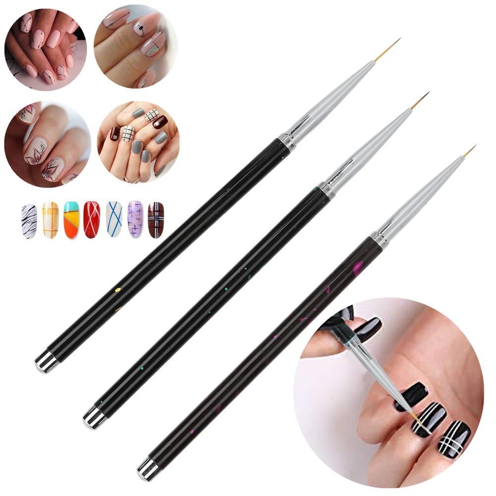 

3PCS Nylon Hair Professional Nail Brushes Set Black Nail Art Liner Brushes Nail Artists