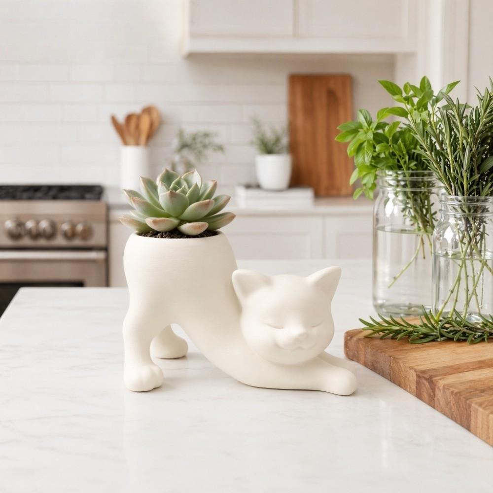 Standing Cat-Shaped Kitten Planter Irregular Shape Flowerpot  for Cacti Herbs Flowers