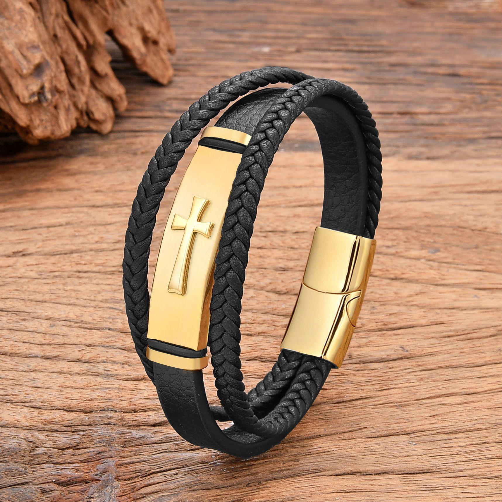 

Simple Cross Leather Rope Bracelet, Magnetic Buckle, Men s and Women s Retro Style Personalized Trend Jewelry 2026 19cm
