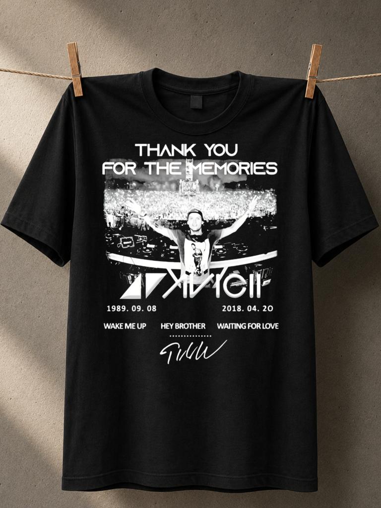 Avicii Memories Concert Crowd Photo With Thank You Lettering Legacy Dates And Song Titles In Clean Unisex All TShirt