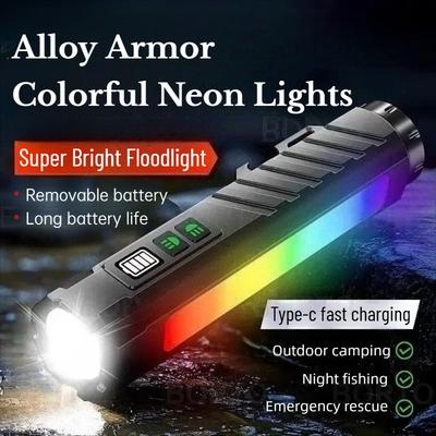 Compact EDC Pocket Flashlight with Bright RGB Side Light USB C Rechargeable for Camping Hiking Emergency Preparedness Work Use