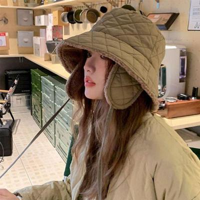 Diamond Quilted Padded Earflap Knot Hat Winter Warmth