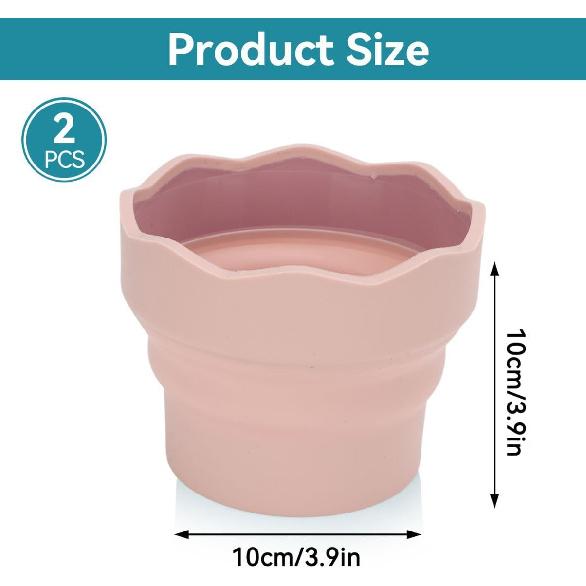 2Pcs Collapsible Paint Brush Washer, Brush Holder Cleaner Painting Water Cup Portable Silicone Washing Bucket for Watercolor Oil Painting(Pink)