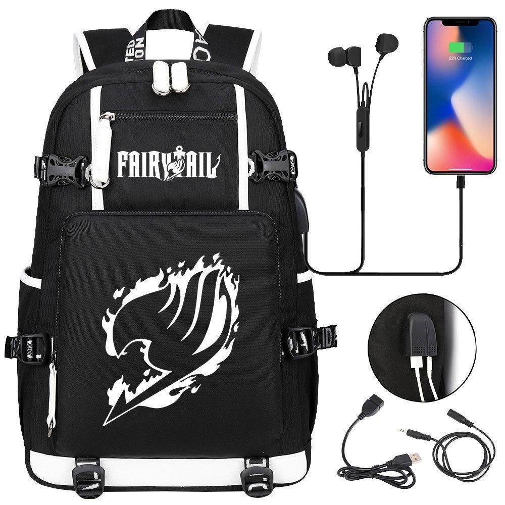 Anime Cloud Print USB Backpack for Teens Students Casual Large Capacity Travel Daypack