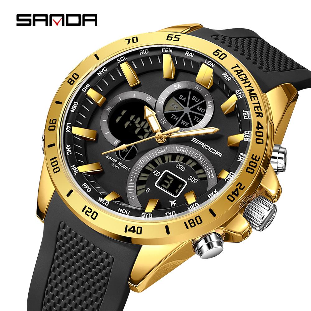 SANDA brand 3175 men's electronic quartz watch steel core black technology multifunctional waterproof men's quartz watchv
