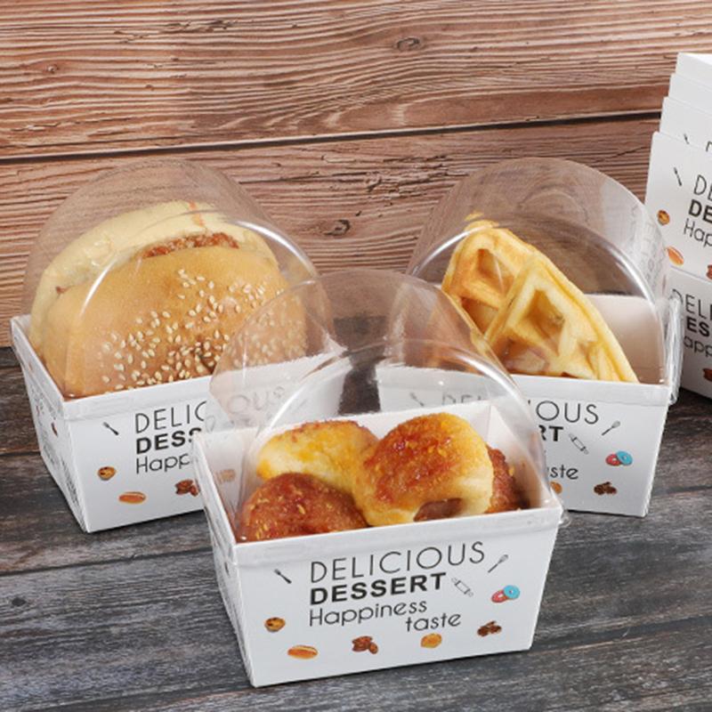 10Pcs Sandwich Burger Wrapping Packaging Box Toast Bread Oilproof Holder With Lid Take Out Box Pastry Tray Bakery Party Gift