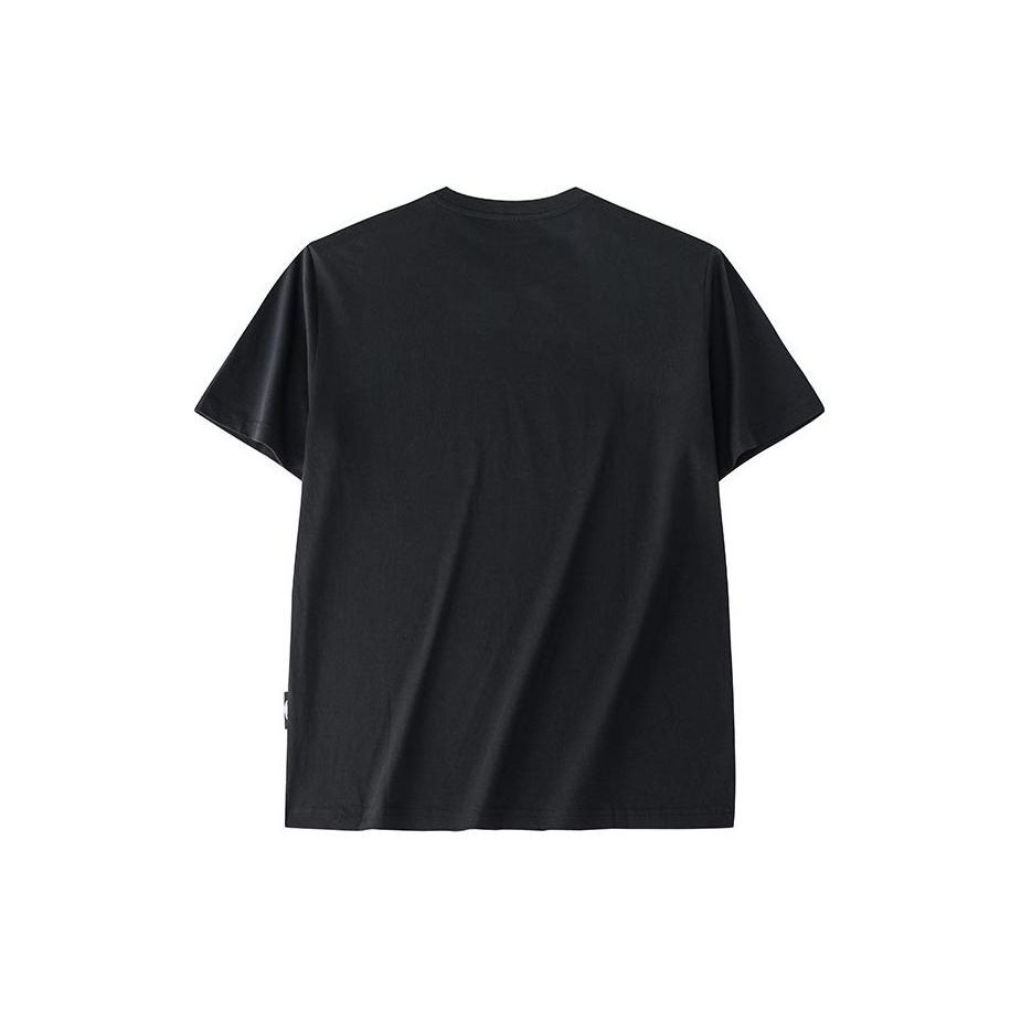 Anta Solid Color Knitted Logo Print Straight Cut Short Sleeve T-Shirt Unisex Tops Black 972428108-4