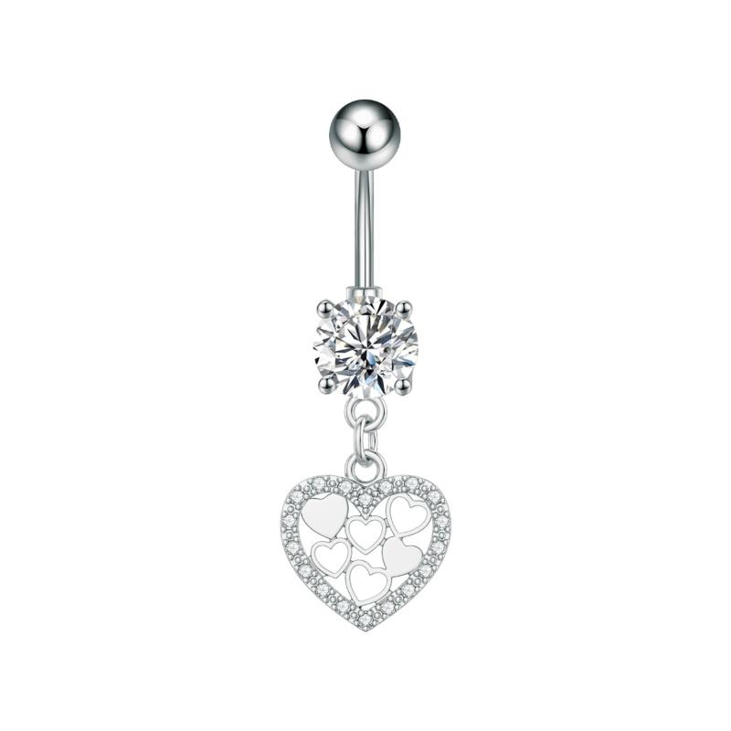 Fashion Heart Stainless Steel Belly Button Ring Shiny Zircon Dangle Navel Ring For Women Sexy Body Piercing Beach Jewelry