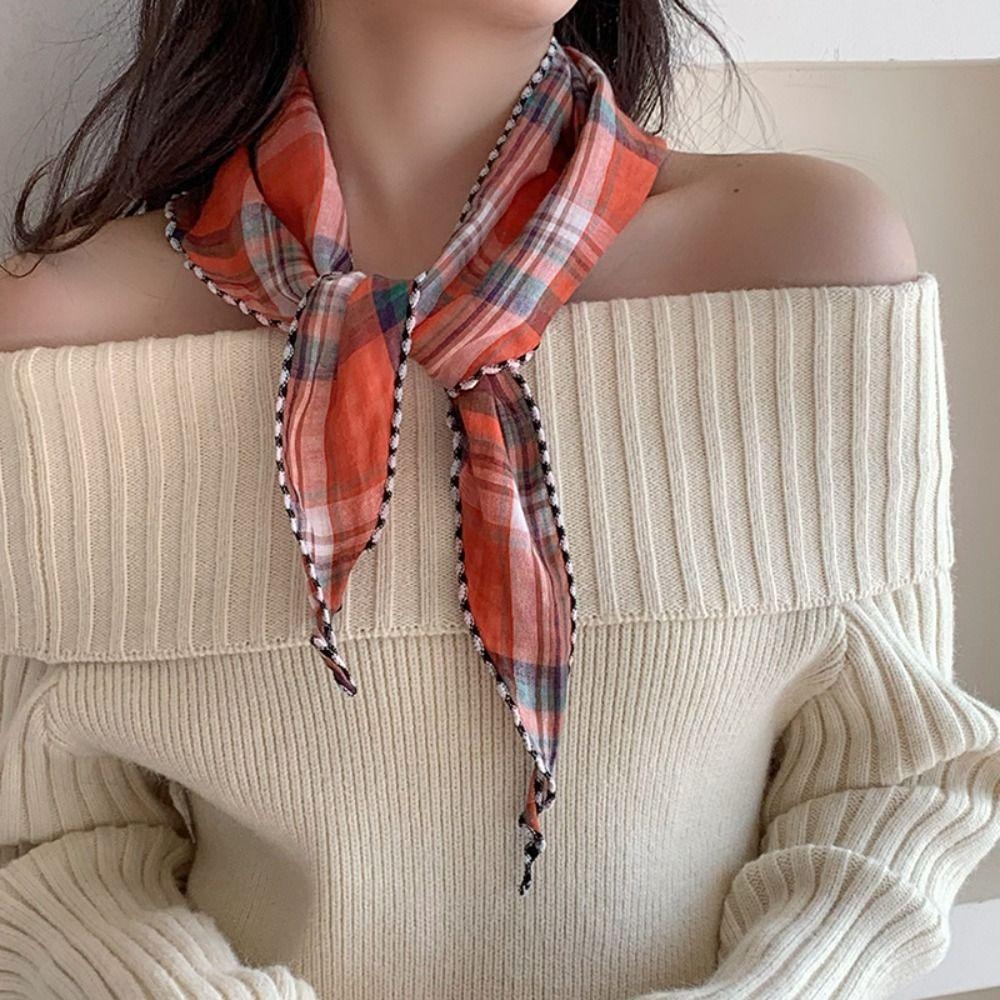 Cotton Pastoral Style Headscarf Turban Triangular Hair Band Sweet Lattice Headscarf  Summer