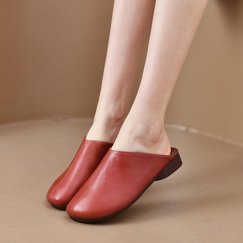 New Spring Autumn Women Leather Slippers Non Slip Indoor House Shoes Soft Sole