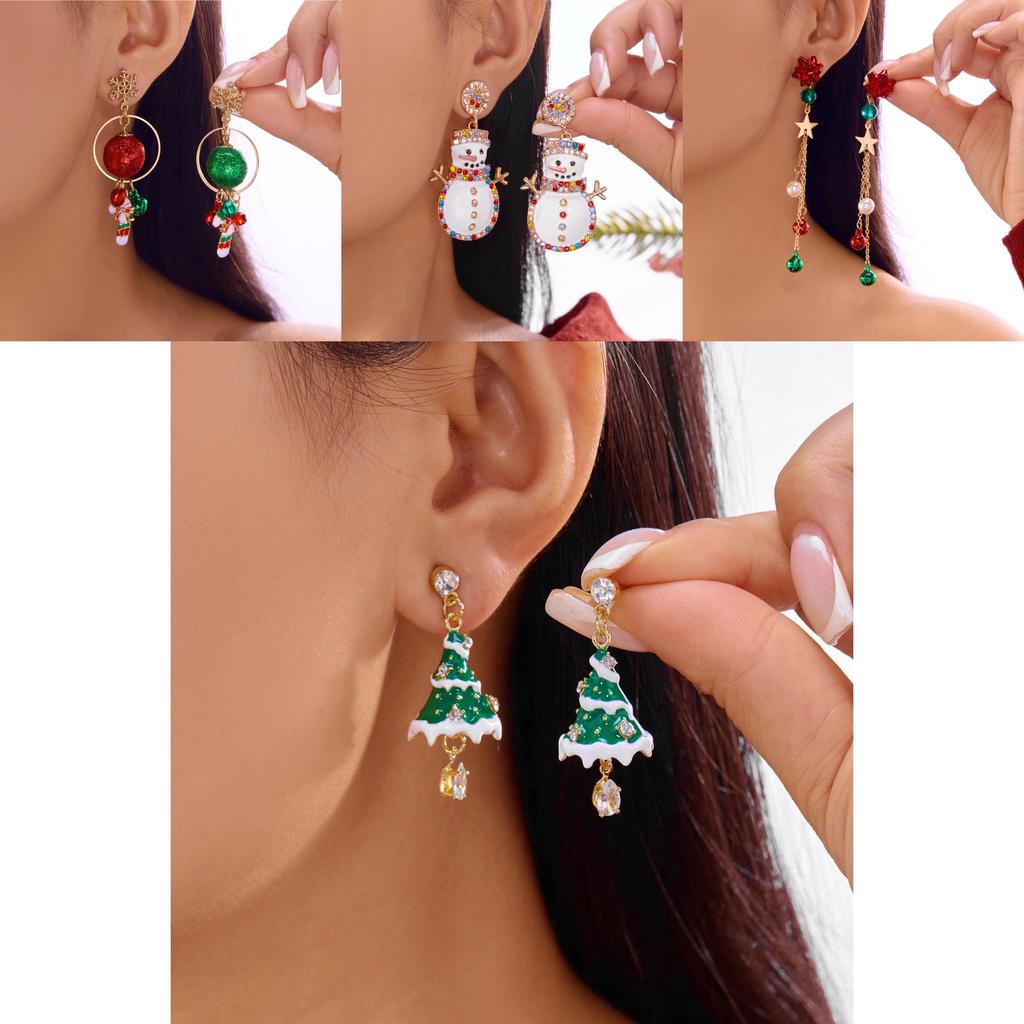 Winterliche Schneemann- und Stern-Hängeohrringe aus Zinklegierung für Weihnachtsfeiern