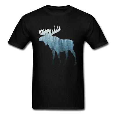Geek Misty Forest Moose Tops Funny High Quality Printing T-shirt Summer 100% Cotton Round-neck Eu Size Tee Shirts