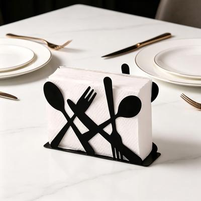 Black Cutlery Table Napkin Holder Standing Metal Fork Spoon Cutter Tissue Stand Home Kitchen Dining Table Flatware Paper Towel Dispenser Organizer