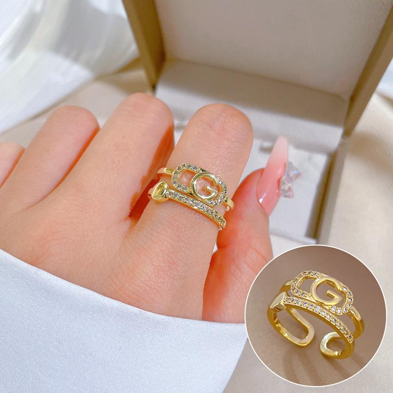 [Real Gold Electroplating] Temperament Advanced Sense Zircon Super Flash Ring Women'S Opening Can Be Adjusted And Simple