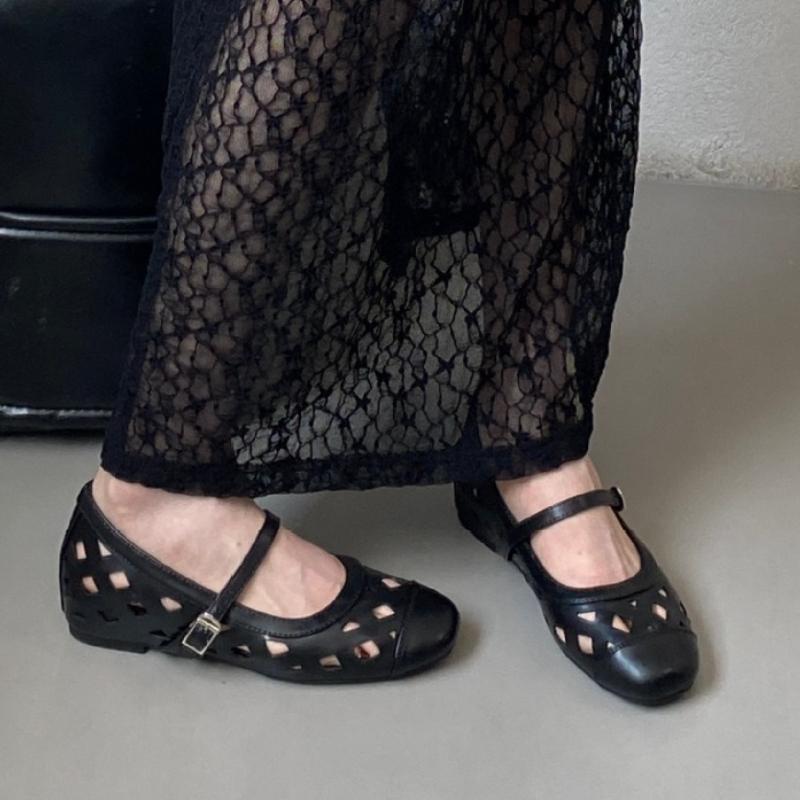 Fashion Fashion Round Toe Buckle Ballet Flats Women Comfortable Shallow Hollow Mary Jane Shoes Concise Non-Slip Brand Designer Shoes