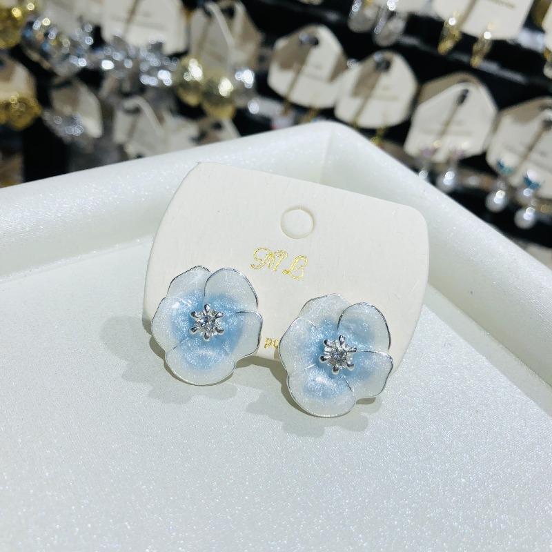 Fashion Jewelry Sweet Design Spring/Summer Blue Pink Enamel Flower High End Earrings Party Gifts for Women