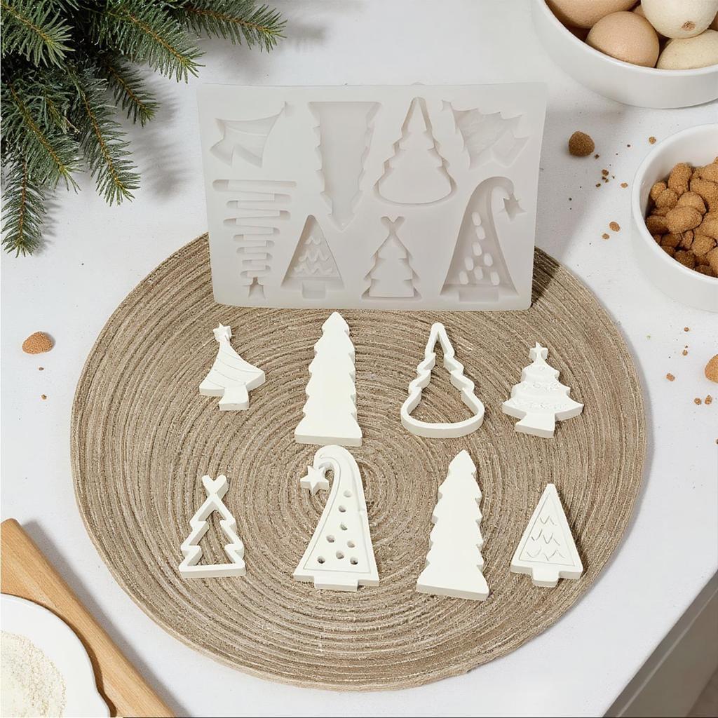 Silicone Christmas Tree Casting Mold 8-Grid Heat Resistant Ornament Crafts Mould Tree Wax Plaster Casting Mold For Festival