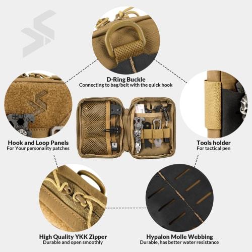 VOTAGOO GEAR EDC Pouch, MOLLE Tactical Bag, Pocket Organizer, Tool Pouch for Men, Nylon Compact Organizer for Multi-Tools (Brown)