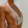 Rhinestone Chain Cami Sparkle Women Crop Top Diamond Crystal Body Jewelry Tops Lingerie Bikini Tee Swimsuit
