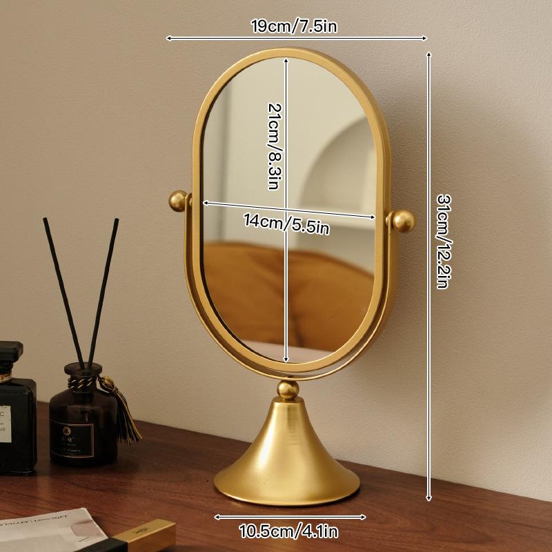

Iron Tabletop Makeup Mirror Oval Swivel Desktop Stand Mirror, 360°Rotation One-Sided Dressing Table Mirror Home Decor