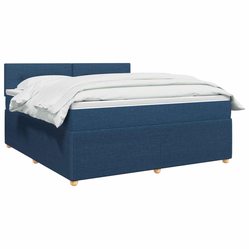 Box Spring Bed with Mattress and Headboard Blue 140 X 190 Cm Fabric