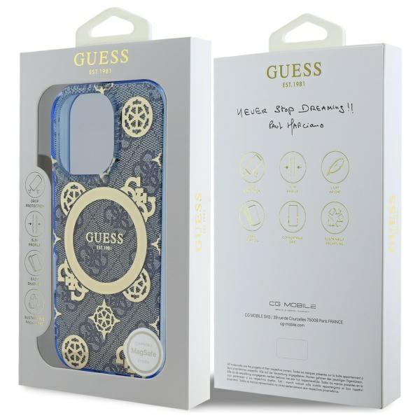 Guess Guhmp16Lh4Pyeeb Iphone 16 Pro 6.3 Niebieski/Blue Hardcase Iml Peony On 4G Background Magsafe