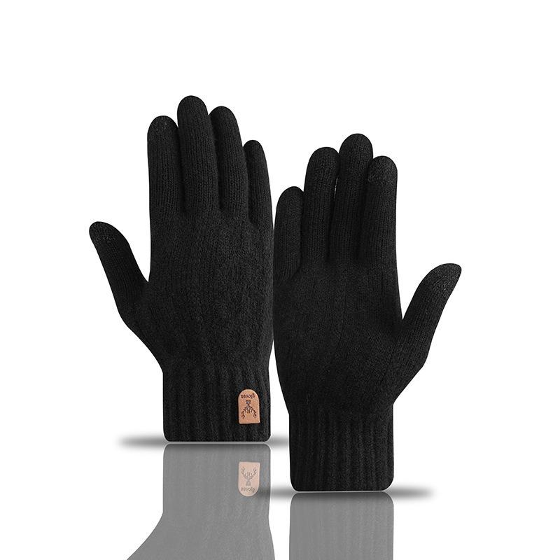 

New Men s Warm Gloves For Winter Touch Screen Plus Velvet Thickened Cold-proof And Warm Wool Knitted Gloves чорний