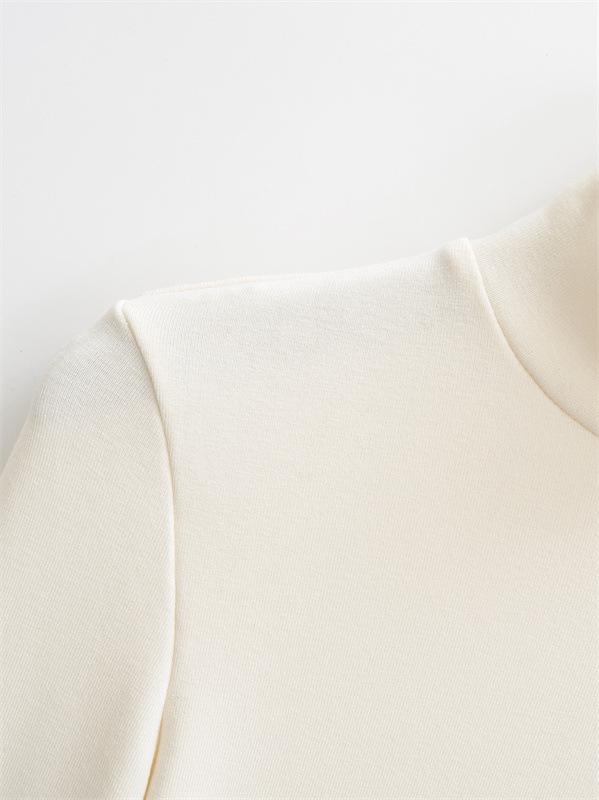 Elegant High-Neck Faux Cashmere Long-Sleeve Dress for Women, Autumn/Winter, Slimming Stretchy Fit, Short Plush Skirt