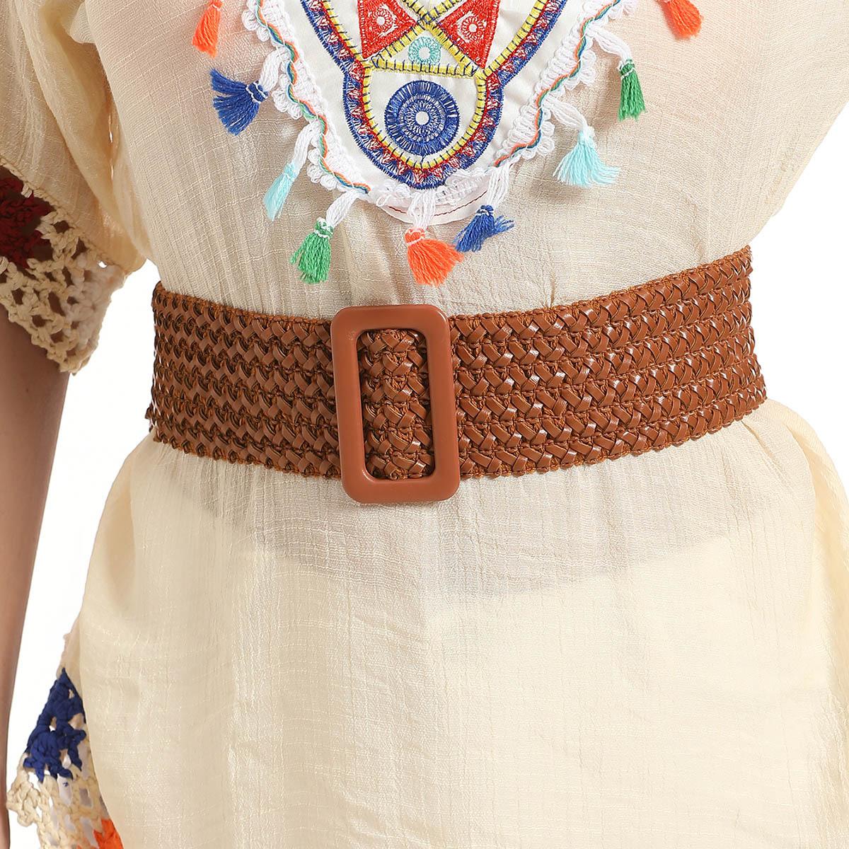 

New Women s Braided Buckle Ethnic Style Versatile Leather Buckle Elastic Waist Seal Beautiful Women s Belt