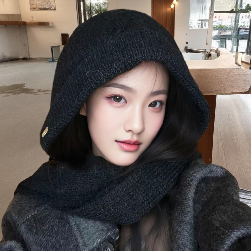 Balacara Knitted Hat Integrated Scarf Hat Korean Style Fashionable Autumn and Winter Outdoor Warm Baotou Woolen Hat