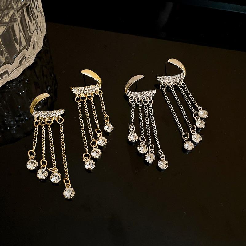 Statement Fashion Irregular Metallic Rhinestones Tassel Long Earrings For Women