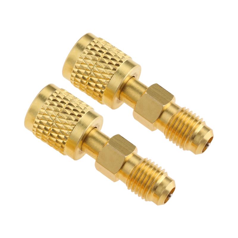 2Pcs R32 R454B Refrigerant Brass Adapter Left-Hand 1/4" Female To 1/4" Male Reverse Thread Low-Loss HVAC Quick Connect Fittings