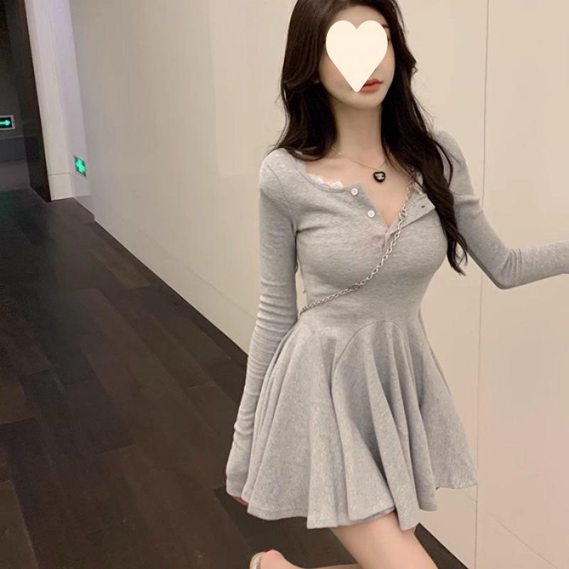 Pure Desire Black Long-sleeved Dress Women's Autumn New Sexy Temperament Waist Skirt Autumn and Winter