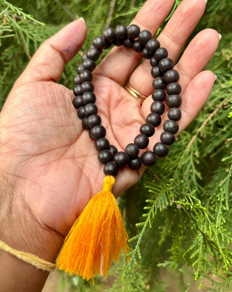Original Ebony Wood 54+1 Beads 8 mm, Natural Karungali Malai Mala ROSARY, Indian Origin, Rosary Jaap Mala Yoga Prayer, Free Ship