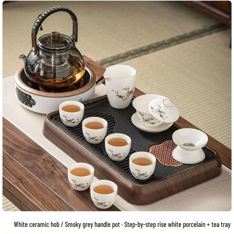 Minimalist Electric Tea Set with White Ceramic Stove and Glass Pot