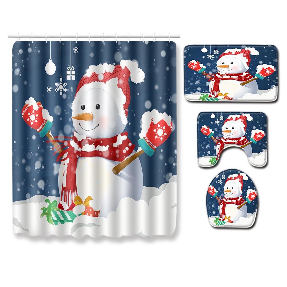 Christmas Bathroom Four-Piece Combination Set Household Door Mat Bedroom Floor Mat Living Room Carpet