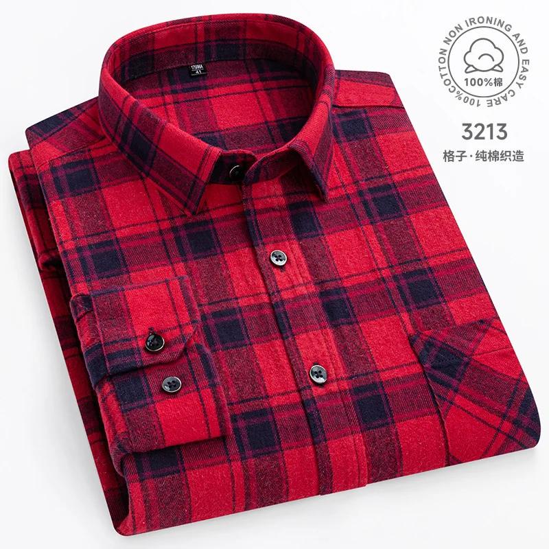 Camisas de Franela a Cuadros Para Hombre Manga Larga 100% Algodón Moda Casual Suave Ajuste Estándar Hombre Blusa Ropa Bolsillo Talla Grande 7XL 8XL