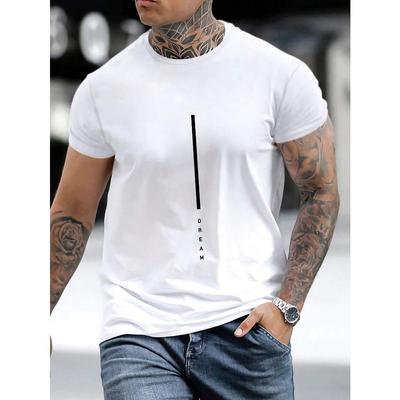 T-shirt d'été pour homme 100% coton coupe ample DREAM Imprimé lettre coupe slim décontracté sport col rond manches courtes top