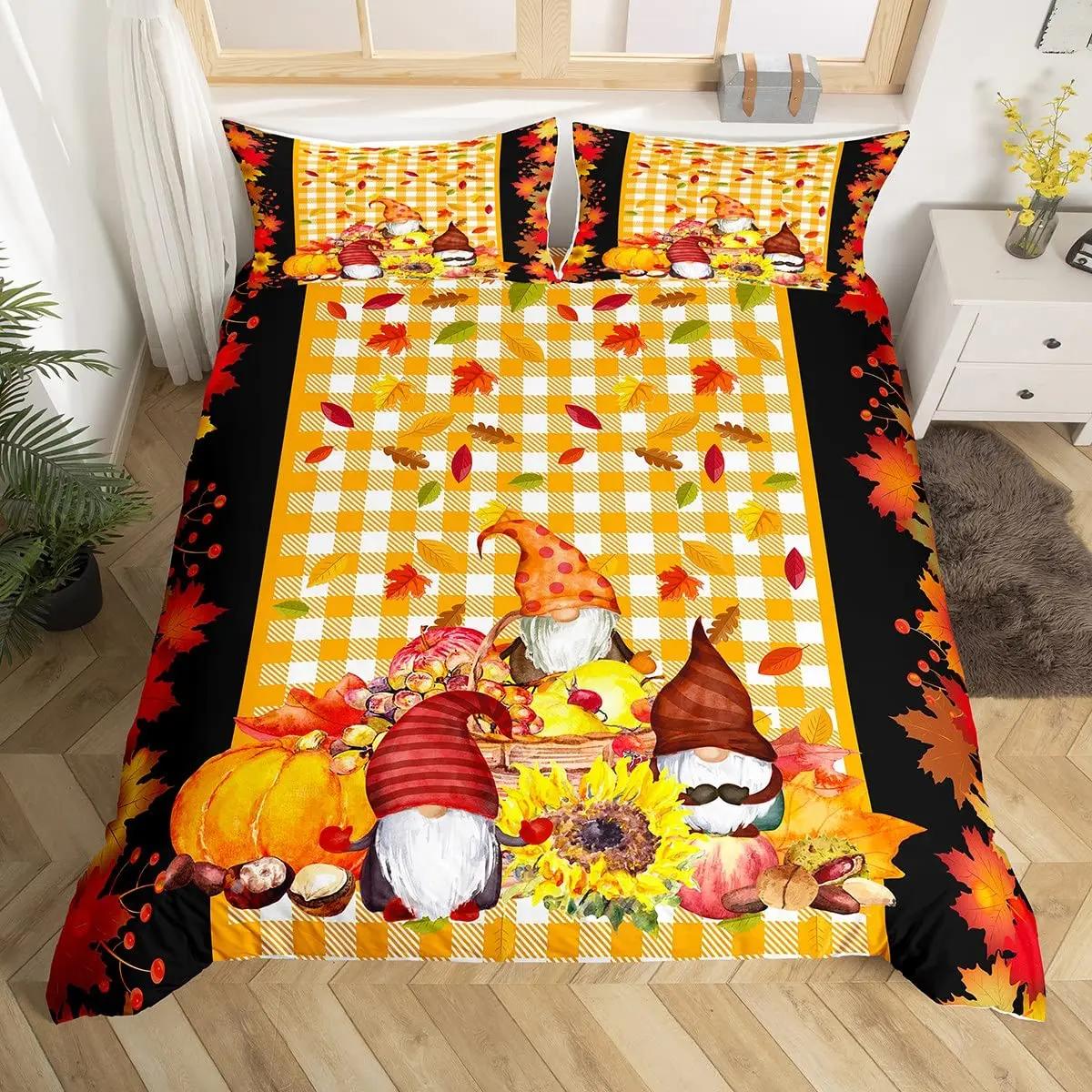 

Autumn Pumpkin Truck Duvet Cover Happy Fall Thanksgiving Bedding Set for Children Festival Gifts Quilt Cover Bedroom Decoration 70x133cm 2pcs