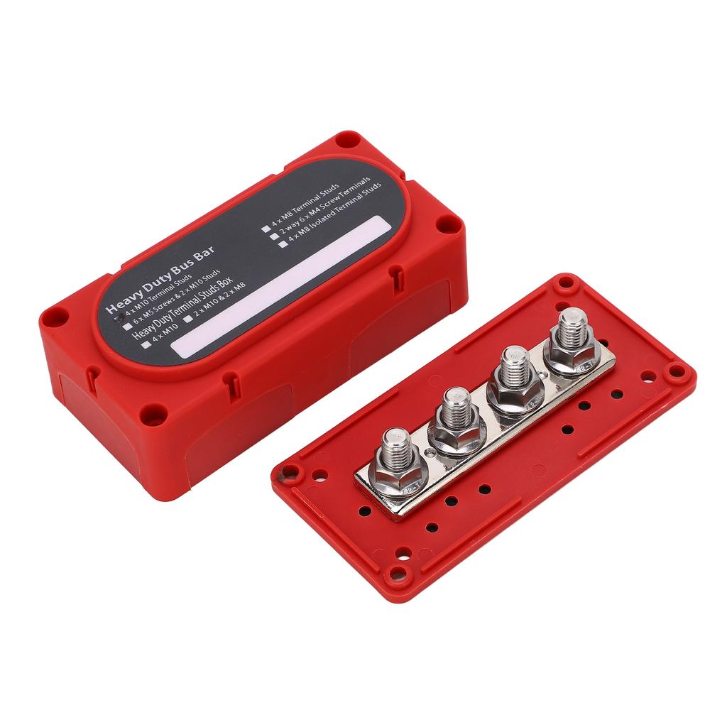 DC48V 300A Power Distribution Block M10x4 Terminal Dual Row Bus Bar Barrier Strip for 12‑48V Cars Trucks RVs Ships