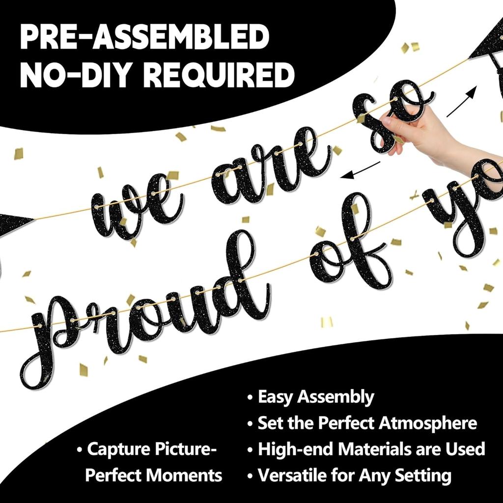 Graduation Party Decorations - 9 Ft Pre-Strung We Are So Proud of You Banner, Graduation Party Decorations & Decor for Elementary, 5th Grade, 8th