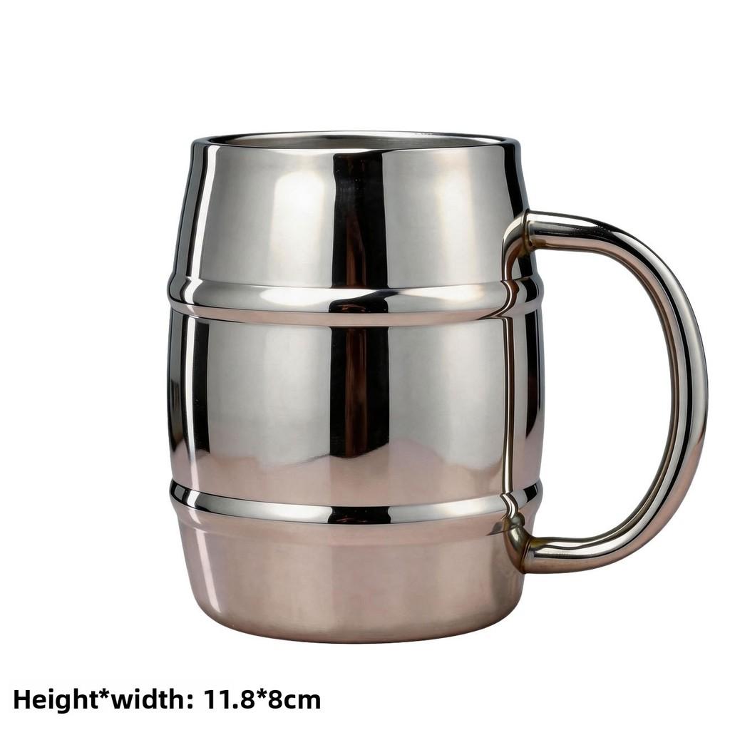 Tasse à bière à double paroi en acier inoxydable avec poignée pour boissons froides