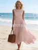 Abito Maxi da Donna Senza Maniche con Scollo a Drappeggio Vita Arricciata Linea ad A Svasata Lungo Monocolore Elegante Abito Estivo da Spiaggia