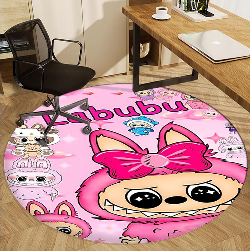 Labubu Pattern Round Rug, Indoor/Outdoor Mat, for Picnic, Gameroom, Bedroom, Office, Living Room, Home Decor Carpet, Birthday Gift