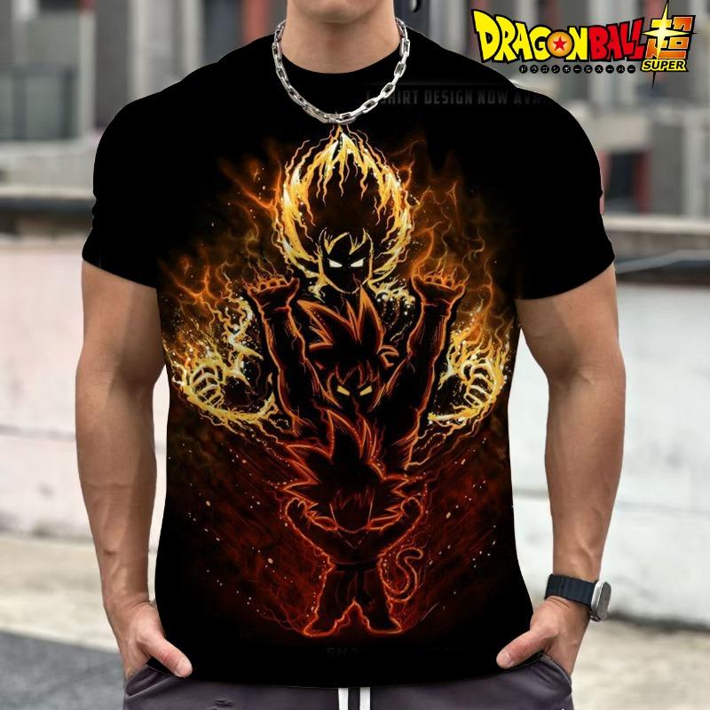 2026 Summer Dragon Ball Retro Fitness T-shirt Men's Oversized 3D Printed Short-sleeved Family