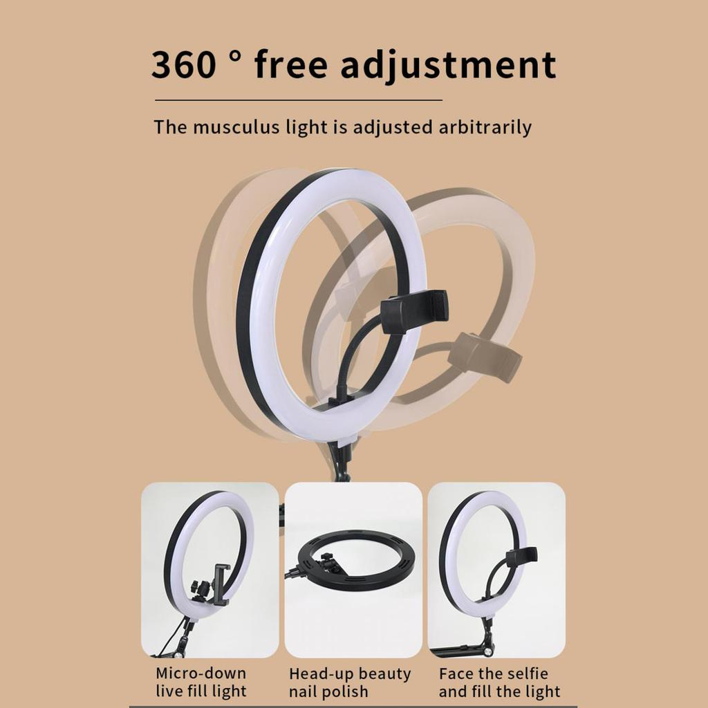 10in Live Stream Fill Light Angle Adjustable Dimmable Clip On LED Ring Light with Stand Phone Holder for Beauty Manicure
