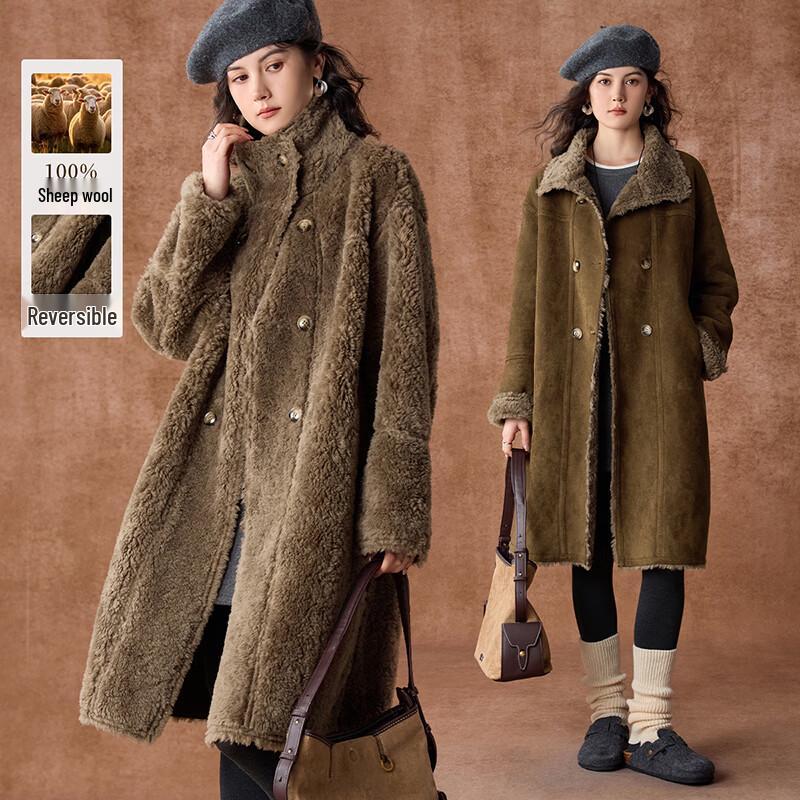 Women's 100% Lambswool Plush Stand-Up Collar Coat