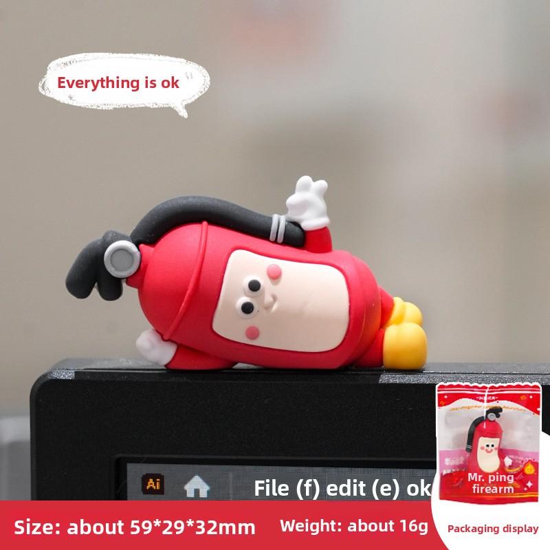 Creative Pappy Cartoon Fire Extinguisher Mr. Fire Extinguisher s Office Cute Baby-like Characters Computer Screen Desktop Small Decorative Item Model A