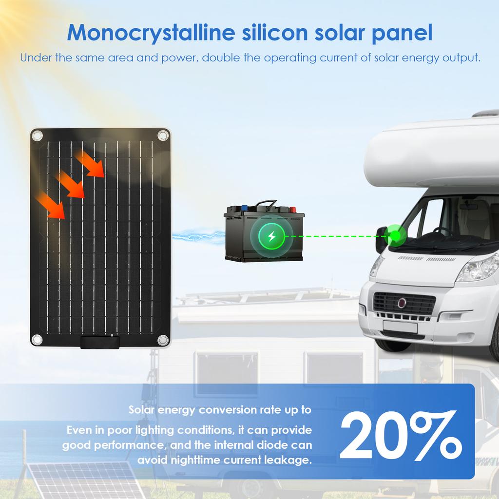 Solar Battery Charger 10W 12V Solar Trickle Car Battery Maintainer Portable IP67 Waterproof Monocrystalline Panel Charging Kit